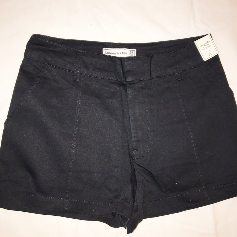 NWT ABERCROMBIE & FITCH Cotton Chino Tailored Shorts Black Size 25
